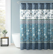 Kate Aurora Home Antonia Blue Floral Medallion 13 Piece Fabric Shower Curtain & Hooks Set