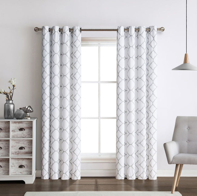 Kate Aurora 2 Piece Thermal Lattice Foamback Room Darkening Grommet Top Curtains - 52 in. W x 84 in. L, Gray