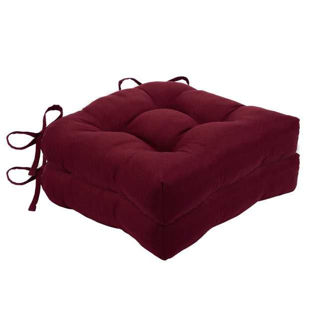 Kate Aurora Country Living Plush Solid Colored Country Farmhouse Reversible Chair Cushions/Pads With Tear Proof Ties - Burgun