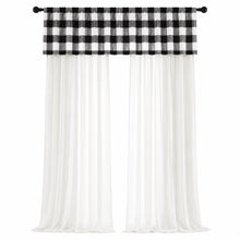Kate Aurora 3 Piece Country Farmhouse Black And White Buffalo Plaid Sheer Curtains & Valance Set