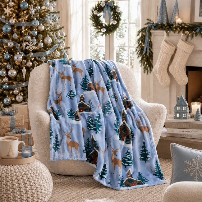 Kate Aurora Ultra Soft & Plush "Prancer" Christmas Reindeer Accent Throw Blanket - 50" x 60"