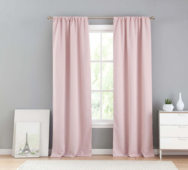 Kate Aurora 2 Piece Juvi Metallic Shooting Stars Room Darkening Rod Pocket Window Curtain Panels - Pink