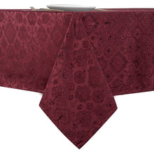 Kate Aurora Regency Collection Raised Jacquard Damask Fabric Tablecloth - 54 in. W x 104 in. L (8-10 Chairs), Burgundy Red