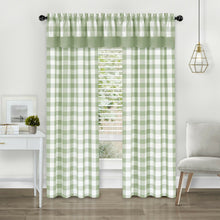 Kate Aurora Modern Country Farmhouse 3 Piece Buffalo Check Plaid Window Curtains & Valance Set - 63 in - Granny Apple Green