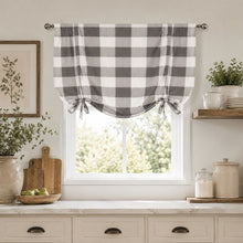 Kate Aurora Country Farmhouse Large Buffalo Plaid Tie Up Window Curtain With Ties - Gray