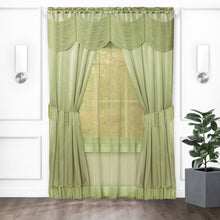 Kate Aurora Satin Chic Complete Attached Window Curtain, Tiebacks & Valance Set - 84 in. Long - Sage