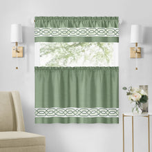 Kate Aurora Pacifico Complete 3 Piece Rod Pocket Embroidered Tier & Valance Kitchen Curtain Set - 24 in. Long - Sage
