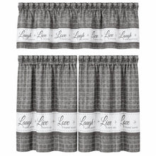 Kate Aurora Country Farmhouse Gingham Plaid Check Live~Laugh~Love 3 Pc Kitchen Curtain Set - 56 in. W x 24 in. L, Gray