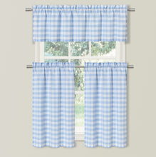 Kate Aurora Country Farmhouse Plaid Checkered Gingham 3 Pc Kitchen Curtain Tier & Valance Set - 56 in. W x 36 in. L, Light Bl