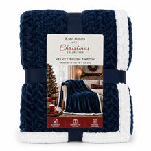 Kate Aurora Ultra Soft & Plush Herringbone Fleece Backing  Sofa Accent Throw Blanket - 50 in. W x 60 in. L - Navy
