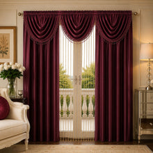 Kate Aurora 6 Piece Maison Estate Collection Semi Sheer Window Curtains & Beaded Valance Set - Burgundy