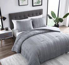 Kate Aurora Modern Accents Jodi Ruffled Embossed 3 Piece Comforter & Pillow Shams Set  , Gray - Queen