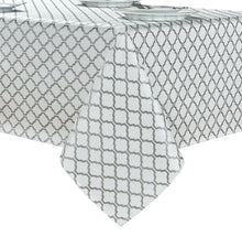 Kate Aurora Luxurious White & Gray Moroccan Embossed Geometric Fabric Tablecloth - 6-8 Chairs
