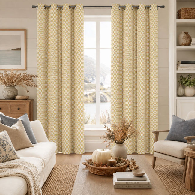 Kate Aurora 2 Pack Amari Contemporary Lattice Light Filtering Grommet Top Window Curtain Panels - Yellow