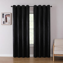 Kate Aurora 1 Piece Priscilla Light Filtering Grommet Top Embossed Leaves Jacquard Window Curtain Panel - Black