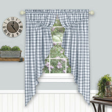 Kate Aurora Farmhouse Plaid Gingham Check Swag Valance Curtain Panel Pair - 72 in. W x 63 in. L, Gray