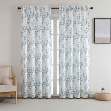 Kate Aurora 7 Piece Carly Blue Floral Rod Pocket Curtains Panels & Beaded Valances Set