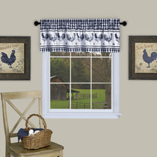 Kate Aurora Country Farmhouse Barnyard Plaid Rooster Kitchen Curtain Tier & Valance Set - 58 in. W x 24 in. L, Navy