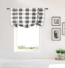 Kate Aurora Country Farmhouse Large Buffalo Plaid Tie Up Window Curtain With Ties