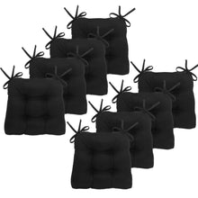 Kate Aurora Country Living Plush Solid Colored Country Farmhouse Reversible Chair Cushions/Pads With Tear Proof Ties - Black 
