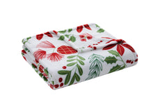 Kate Aurora Holiday Living Christmas Floral Poinsettia & Ferns Ultra Soft & Plush Throw Blanket