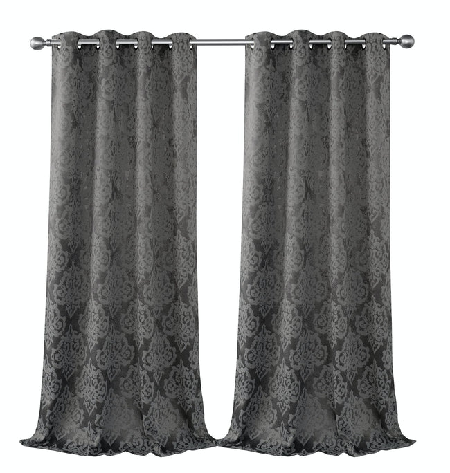 Kate Aurora Living 2 Pack Delaney Room Darkening Damask Print Grommet Curtain - 52 in. W x 84 in. L, Gray