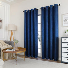 Set of 2 Leeds Floral Leaves Embossed Light Filtering Grommet Top Window Curtain Panels - Kate Aurora - Navy