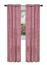 Kate Aurora Country Farmhouse Buffalo Check Plaid Gingham Single Window Curtain - 42 in. W x 95 in. L, Burgundy