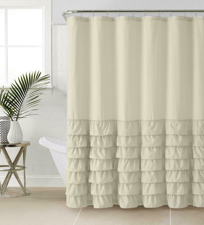 Kate Aurora Boho Chic Matelassé Ruffled Taupe Fabric Shower Curtain - 72 in. Long