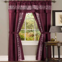 Kate Aurora Complete 5 Pc Window in a Bag Embroidered Floral Country Flax Sheer Curtain & Valance Set
