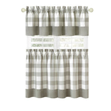 Kate Aurora Modern Country Farmhouse 3 Piece Plaid Checkered Cafe Kitchen Curtain Tier & Valance Set - 24 in - Gray