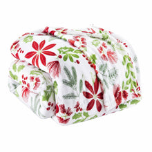 Kate Aurora Holiday Living Christmas Floral Poinsettia & Ferns Ultra Soft & Plush Throw Blanket