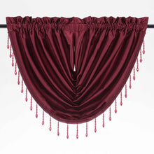 Kate Aurora 6 Piece Maison Estate Collection Semi Sheer Window Curtains & Beaded Valance Set - Burgundy