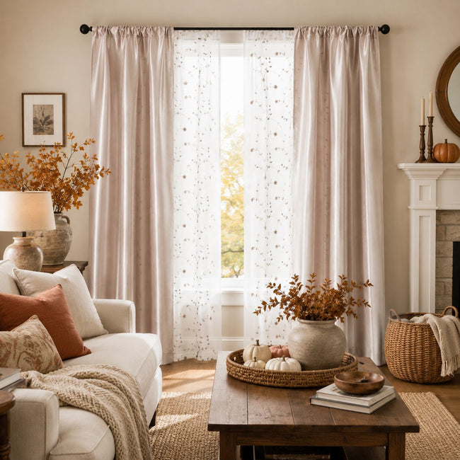 Kate Aurora Gloria Embroidered 6 Piece Rod Pocket Coordinating Sheer Window Curtain Panels - Linen