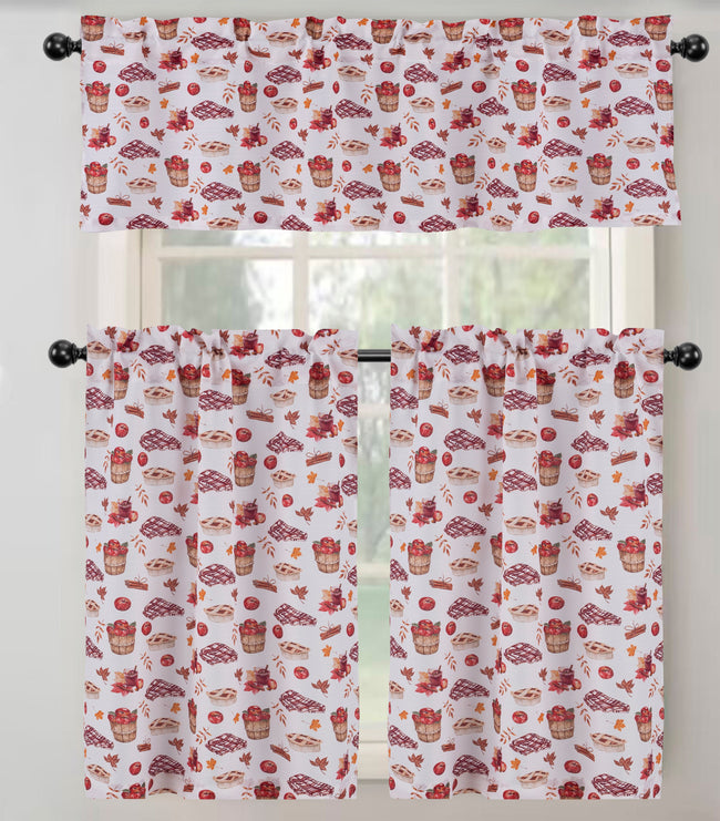 Kate Aurora Autumn Harvest Apple Pie & Cider Rod Pocket 3 Piece Cafe Kitchen Curtain Tier & Valance Set