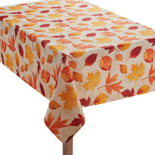 Kate Aurora Autumn Fall Harvest Scattered Leaves Fabric Tablecloth - 8-10 Chairs
