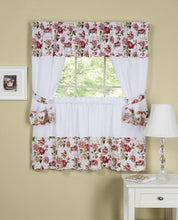 Kate Aurora 5 Piece Pink And White Vintage Roses Cafe Rod Pocket Kitchen Curtain and Valance Set - 24 in. Long