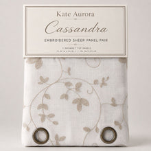 Kate Aurora Cassandra 2 Piece Taupe Embroidered Floral Sheer Grommet Top Window Curtain Panels