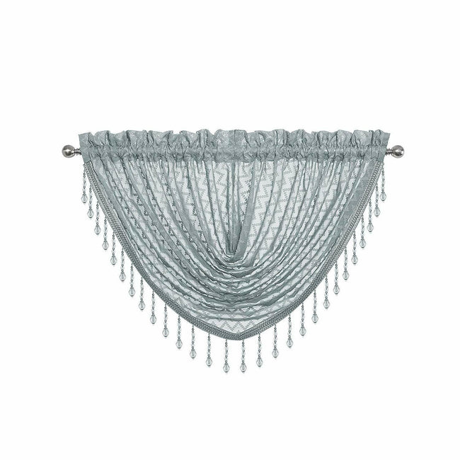 Kate Aurora Elegant Crystal Beaded Chevron Design Window Valances & Curtain Panels - 54 in. W x 38 in. L, Seaside Blue