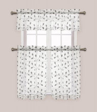 GoodGram Adler Metallic Embroidered Leaves 3 Piece Sheer Kitchen Curtain Set - 58 in. W x 36 in. L, Silver