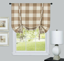 Kate Aurora Country Farmhouse Rod Pocket Buffalo Plaid Gingham Tie Up Window Curtain Panel