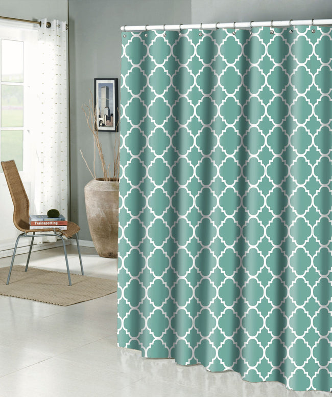 Kate Aurora Aqua Trellis Clover Lattic Design Fabric Shower Curtain - 70 in. W x 72 in. L