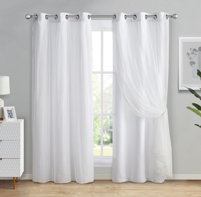 Kate Aurora Basic Elegance 2 Pack Double Layered Hotel Chic Sheer Light Defusing Curtains - 38 in. W x 84 in. L, White