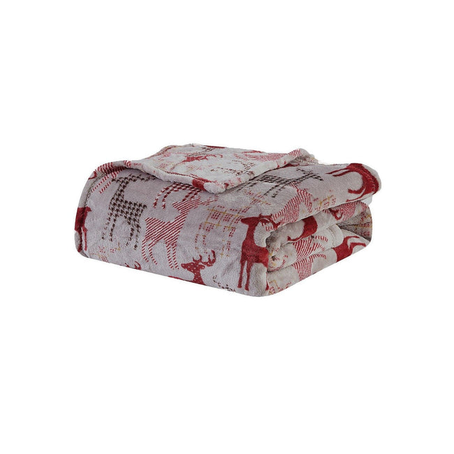 Kate Aurora Gray Cozy Christmas Plaid Reindeer Ultra Soft & Plush Accent Throw Blanket - 50 in. x 60 in.