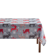 Kate Aurora Holiday Living Plaid Christmas Reindeer & Snowflakes Fabric Tablecloth - 6-8 Chairs