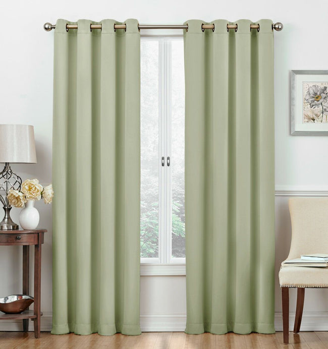 Kate Aurora Basic Jacquard 2 Piece Blackout Grommet Top Hotel Window Curtains - 52 in. W x 84 in. L, Sage