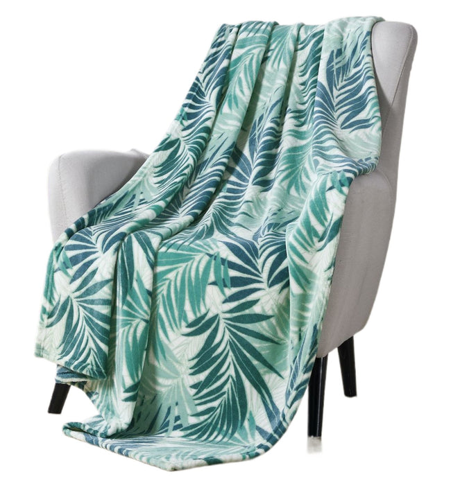 Kate Aurora Living Tropical Palm Aqua & Teal Hypoallergenic Ultra Soft & Plush Throw Blanket