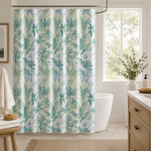 Kate Aurora Tropic Essentials Coastal Aqua Palm Fabric Shower Curtain - Standard Size