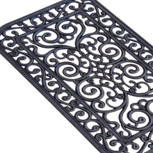 Kate Aurora Lattice 18 in. x 30 in. Tuscany Wrought Iron Designed Non Skid Rubber Outdoor Door Mat - Black