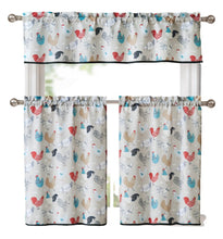 Kate Aurora Multi Rooster Complete 3 Pc Kitchen Curtain Tier & Valance Set - Neutral Background